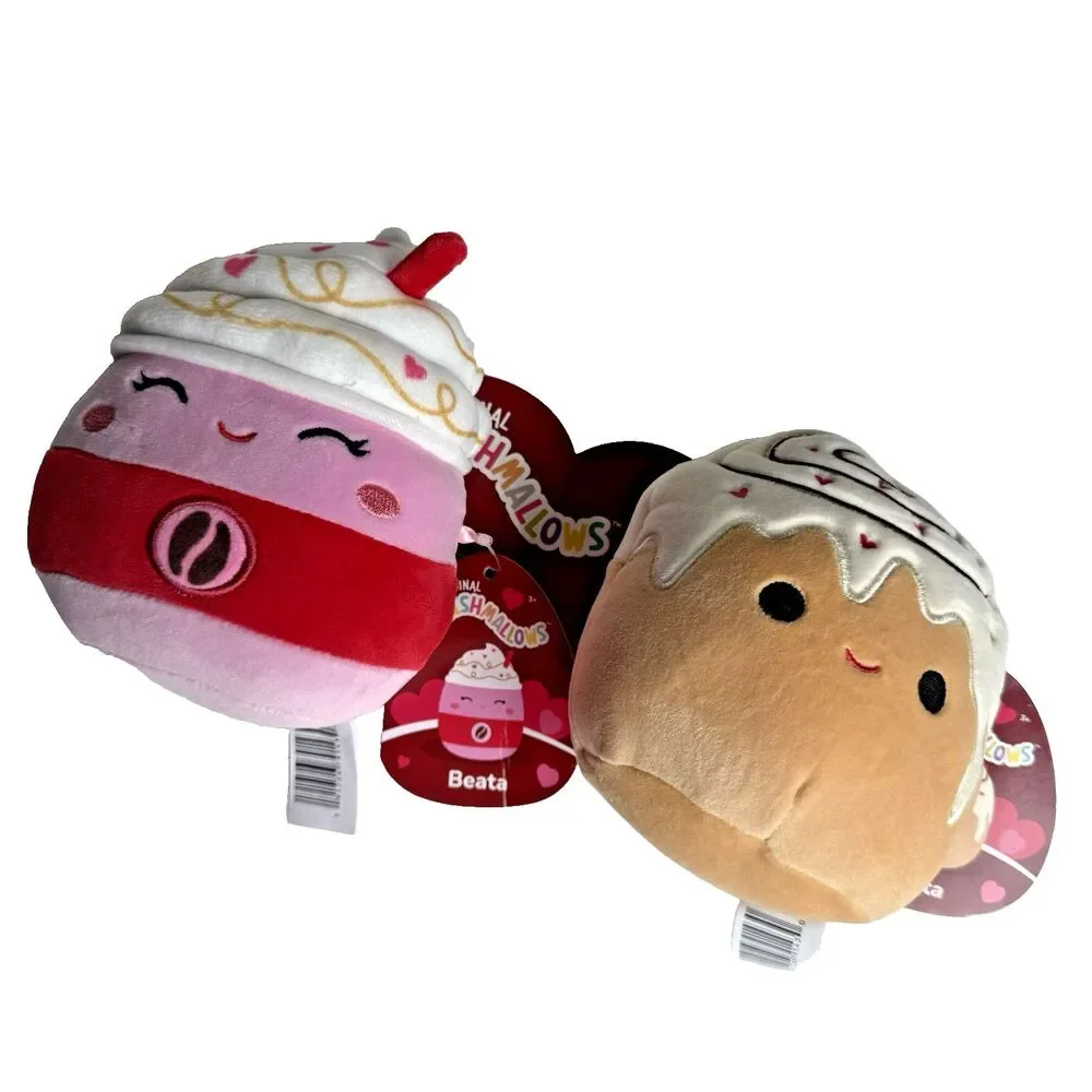Squishmallows 5” Latte Beata and Cinnamon Roll Anita Coffee Set New NWT